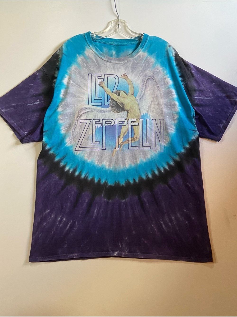 Vintage Led Zeppelin Swan Song Icarus Tie-Dye Tee Blue Purple Rare Liquid Blue